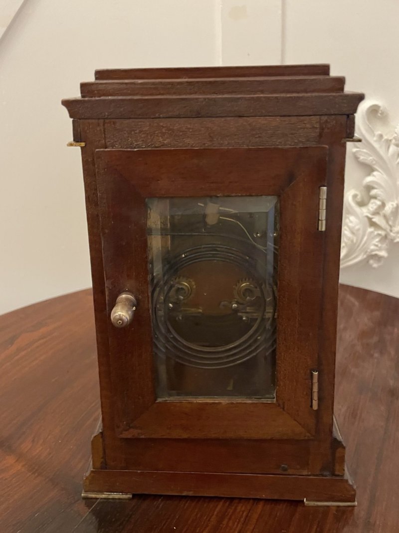Unusual Antique Victorian Quality Mahogany Brass Inlaid Desk Clock By Dent of London - Image 3